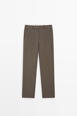 Massimo Dutti Классические брюки из смесовой льняной ткани - STUDIO, коричневый