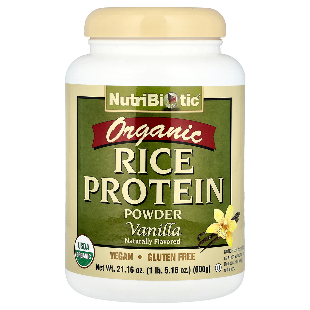 NutriBiotic, Органический рисовый протеин в порошке, ваниль, 600 г (1 фунт)