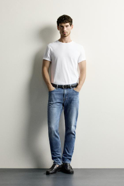ZARA БАЗОВЫЕ ДЖИНСЫ SLIM FIT, ВЫЦВЕТШИЙ СИНИЙ