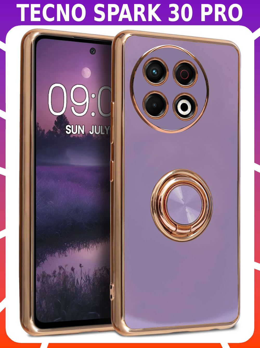 Стильный глянцевый чехол для TECNO SPARK 30 PRO с кольцом-подставкой и бархатной подкладкой