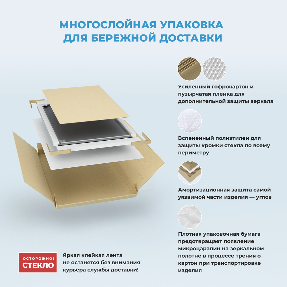 Настенное зеркало для ванной с подсветкой для макияжа