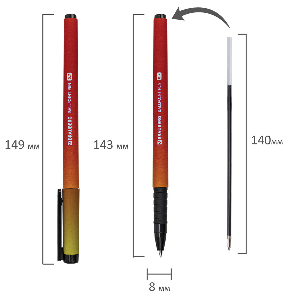 Ручка шариковая BRAUBERG SOFT TOUCH GRIP «GRADE NEON», СИНЯЯ, мягкое покрытие, ассорти, узел 0,7 мм, В НАБОРЕ 36 ШТУК.