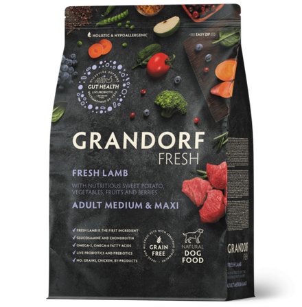 GRANDORF Fresh Сухой корм для взрослых собак средних и крупных пород с ягненком и бататом 3 кг