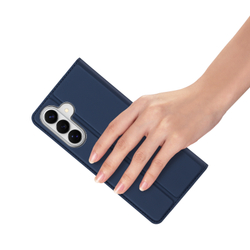 Чехол книжка из кожи синего цвета для Samsung Galaxy S26+ Плюс, серия Skin Pro Series от Dux Ducis