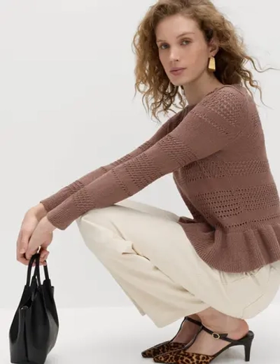 Трикотажный топ с воланами из смесовой ткани с хлопком - M&S