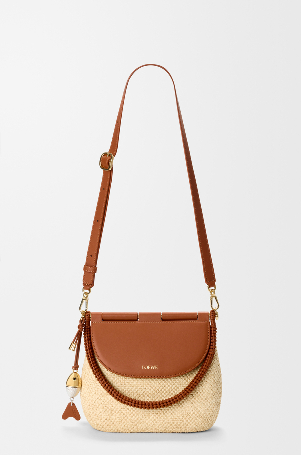 Loewe Средняя сумка Pescador из рафии и телячьей кожи, натуральный/коричневый