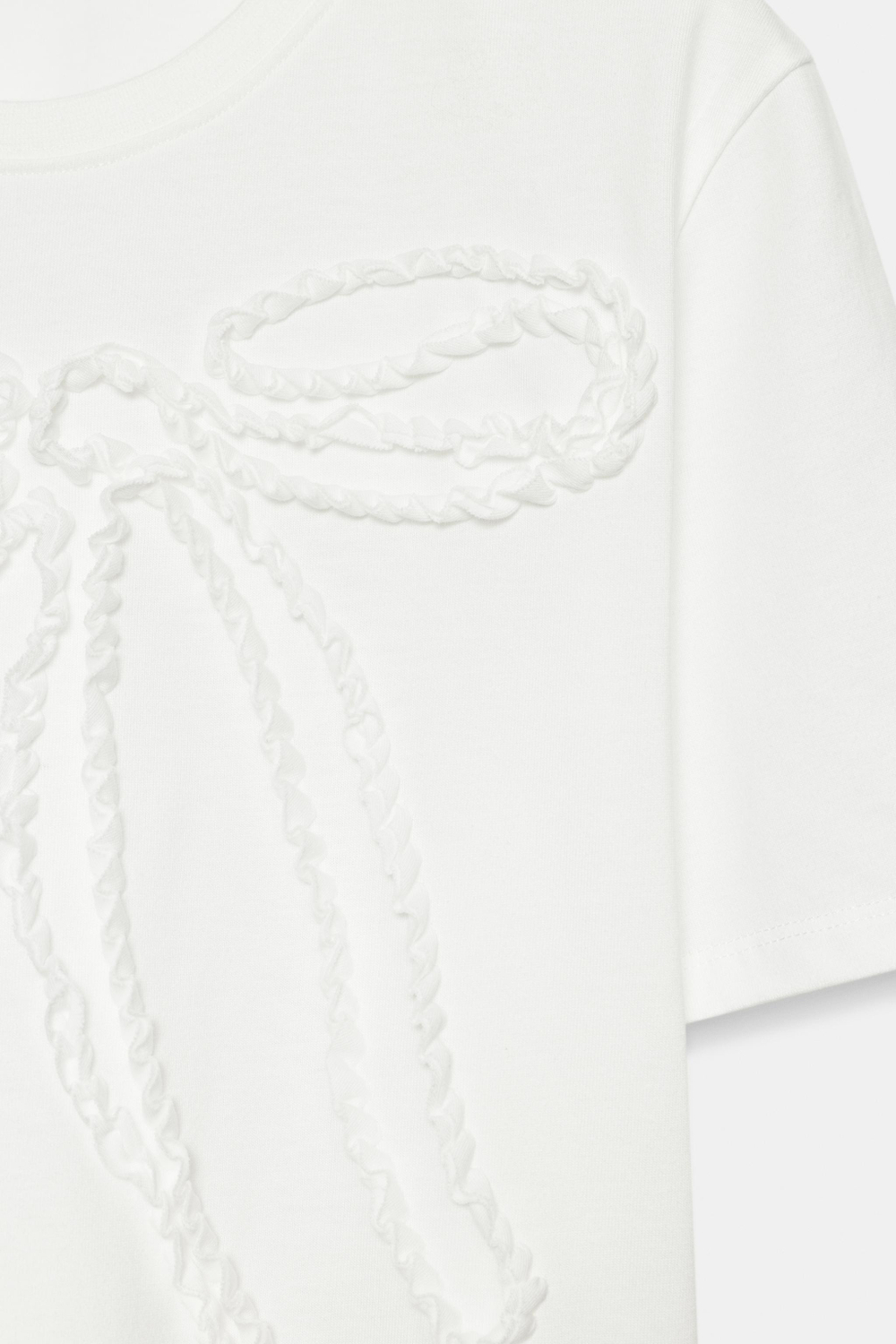 ZARA ФУТБОЛКА С РЕЛЬЕФНЫМ БАНТОМ, ЖЕЛТОВАТО-БЕЛЫЙ