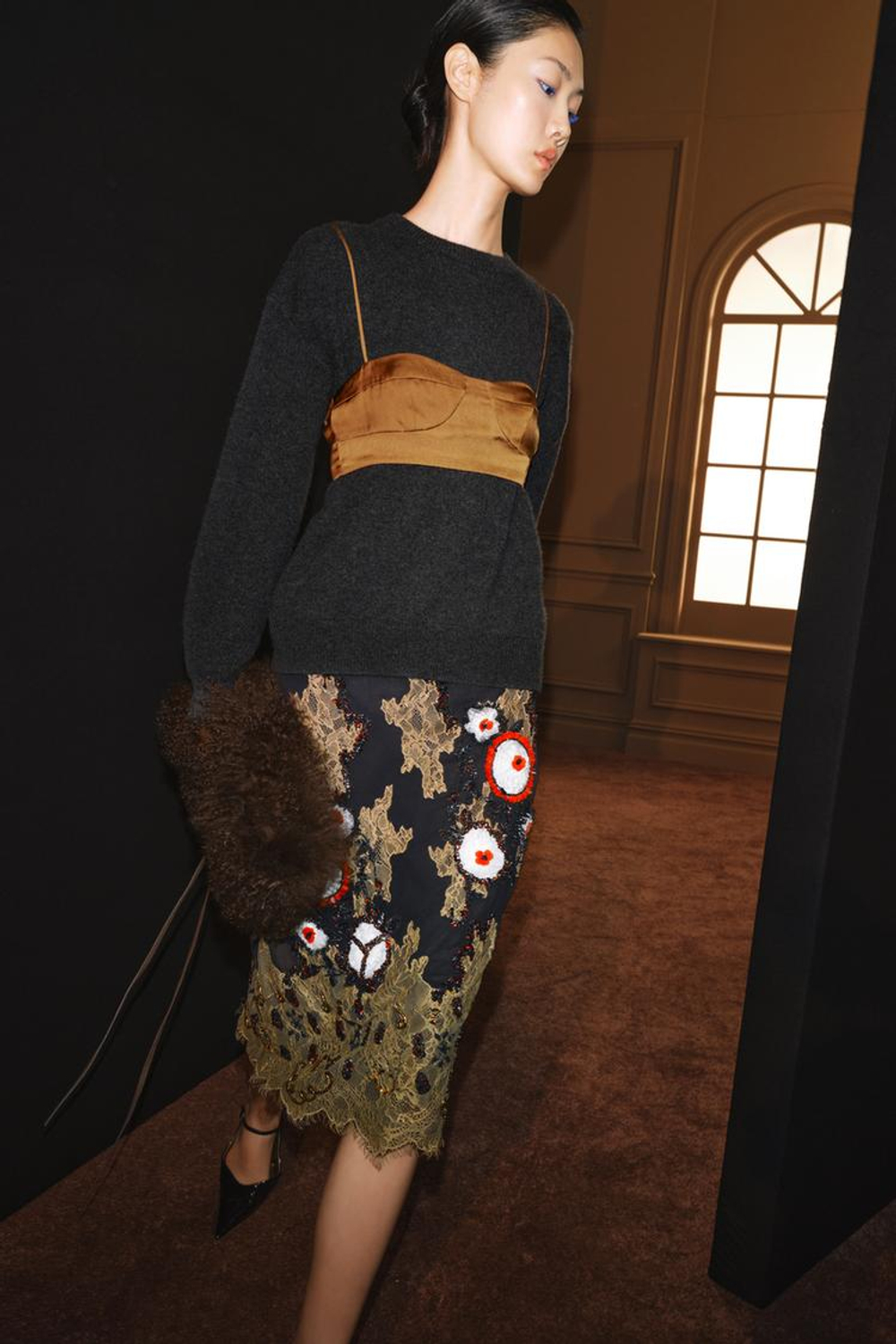ZARA ЮБКА МИДИ С БИСЕРОМ И КРУЖЕВОМ LIMITED EDITION, МОРСКОЙ СИНИЙ