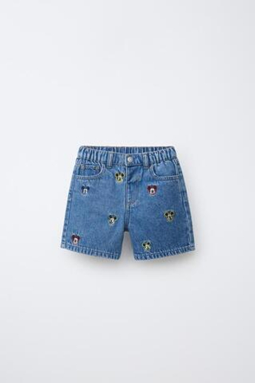 ZARA ДЖИНСОВЫЕ БЕРМУДЫ MICKEY MOUSE © DISNEY, ВЫЦВЕТШИЙ СИНИЙ