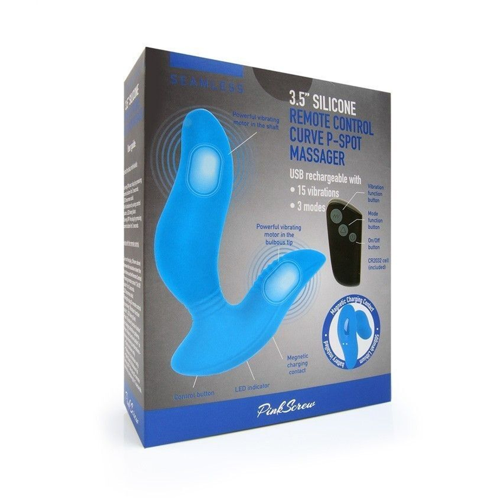 Синий вибромассажер простаты 3,5’’ Remote Control Curve P-spot Massager - 12 см. (Цвет: синий)