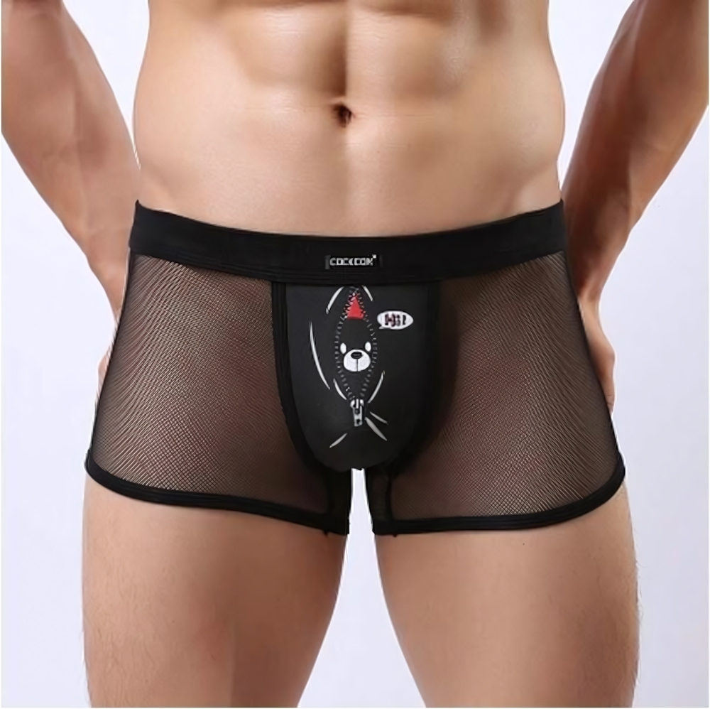 Мужские трусы-боксеры из сетки Cockcon Unzip-Me Boxer с пикантным принтом (Размер: M) (Цвет: красный)