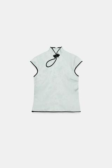 ZARA АТЛАСНЫЙ ТОП С КОНТРАСТНОЙ ОТДЕЛКОЙ И ЗАСТЕЖКОЙ, ЦВЕТ МОРСКОЙ ВОЛНЫ