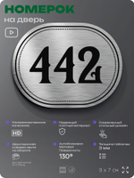 Номерок на дверь квартиры 442, для кабинета, офиса, шильдик 9 х 7 см, брашированная сталь, Айдентика Технолоджи