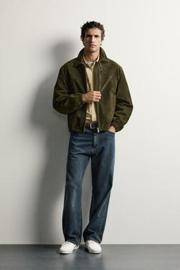 ZARA ЗАМШЕВАЯ КУРТКА КЛАССИЧЕСКОГО КРОЯ, ЗЕЛЕНЫЙ