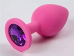 Средняя розовая пробка с фиолетовым кристаллом ONJOY Silicone Collection (Цвет: розовый с фиолетовым)