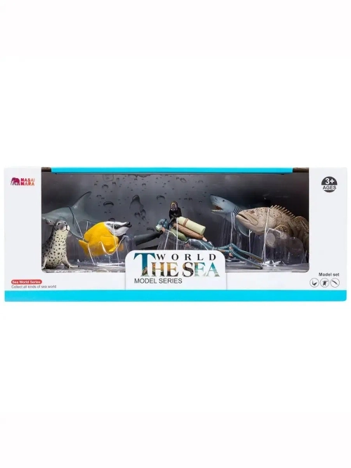 Игрушки фигурки в наборе морские животные (акула, морской леопард, рыба-лиса, рыба-молот и др)