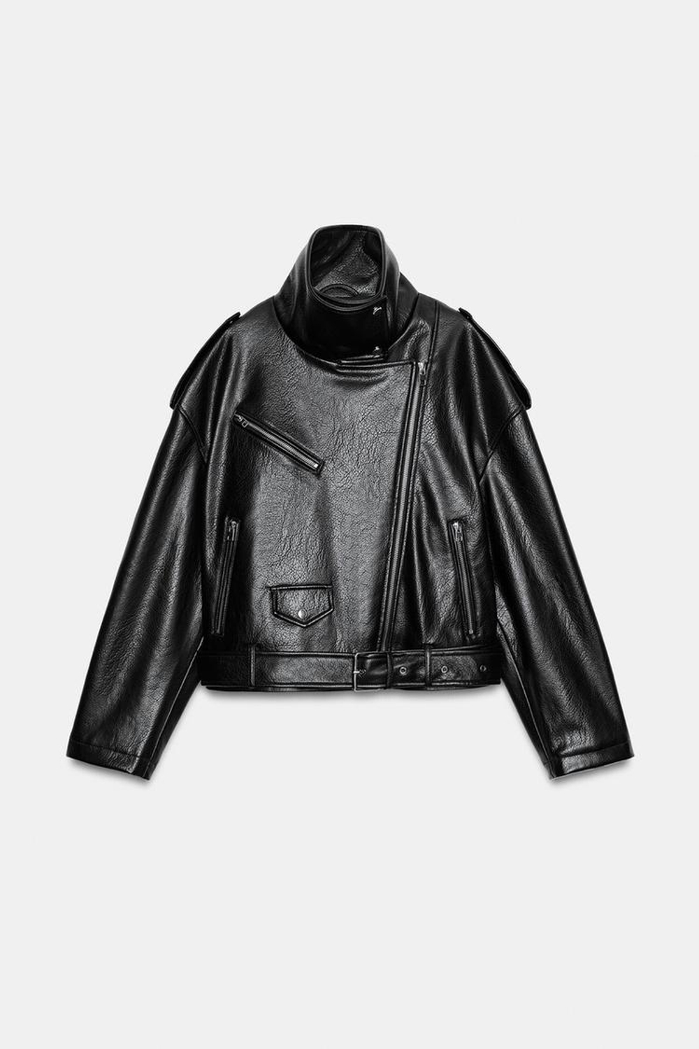 ZARA КУРТКА В БАЙКЕРСКОМ СТИЛЕ ИЗ ИСКУССТВЕННОЙ КОЖИ, ЧЕРНЫЙ