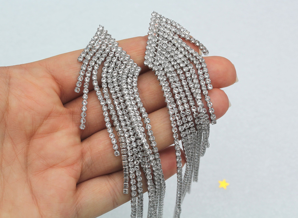 Серьги Вечерние 16,5см, со стразами