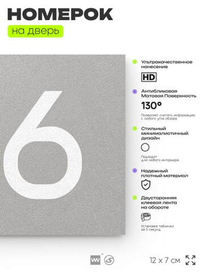 Номер на дверь 196, табличка на дверь для офиса, квартиры, кабинета, аудитории, склада, серый 120х70 мм, Айдентика Технолоджи