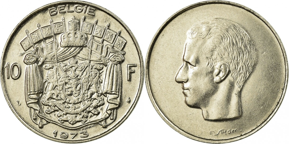 Бельгия 10 франков, 1973 Надпись на голландском - 'BELGIE' aUNC