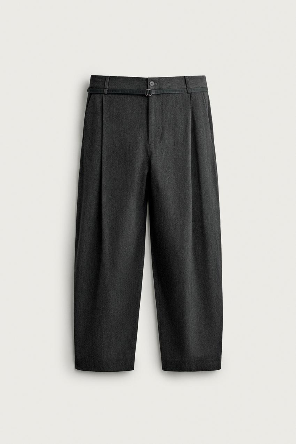 ZARA БРЮКИ BALLOON FIT С РЕМНЕМ И ЗАЩИПАМИ, АНТРАЦИТОВО-СЕРЫЙ