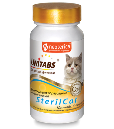 Юнитабс SterilCat с Q10 Витамины для кастрированных котов и стерилизованных кошек, 120таб.