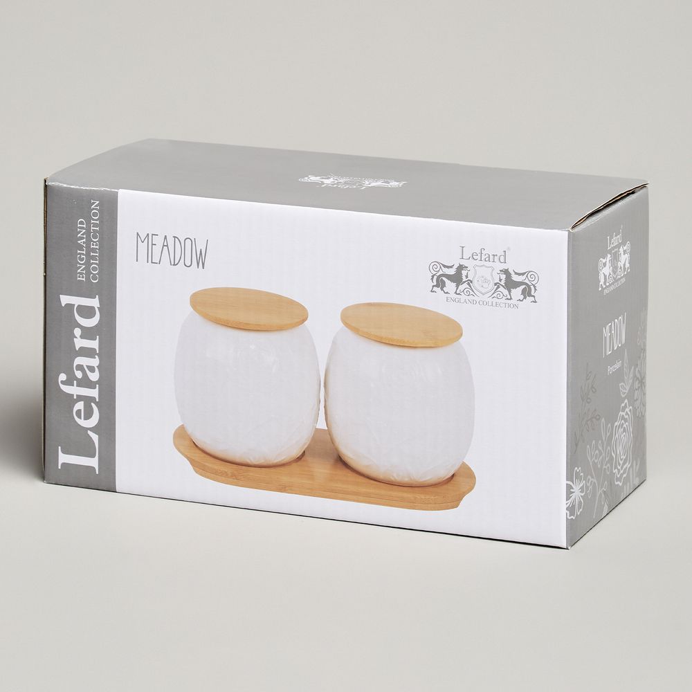 НАБОР БАНОК LEFARD "MEADOW" С ДЕР.КРЫШКОЙ НА ДЕР. ПОДСТАВКЕ 2 ШТ. 19,5*9,5 СМ 400 МЛ