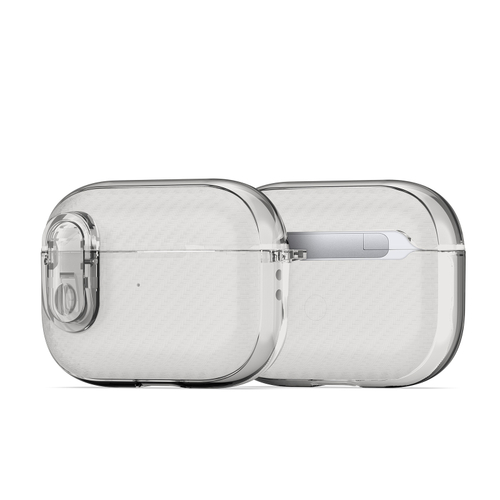 Чехол для наушников AirPods Pro 2, прозрачный серого цвета с карбоновой текстурой от Dux Ducis, серия PECK Series Case, в комплекте с карабином