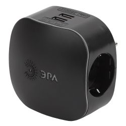 Разветвитель электрический ЭРА SP-3e-USB-BLACK на 3 розетки + 2 USB с заземлением со шторками 16А черный | Электротовары