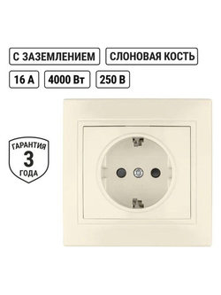 Розетка 2П+З с защ. шт. 16А 250В сл. кость "Таймыр" TDM