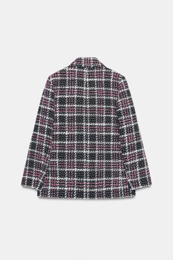 ZARA БЛЕЙЗЕР В КЛЕТКУ ИЗ РЕЛЬЕФНОЙ ТКАНИ, ЧЕРНЫЙ/БЕЛЫЙ