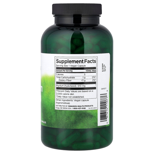 Swanson Vitamins, шелуха семян подорожника, 610 мг, 300 веганских капсул