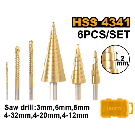 Набор ступенчатых сверл INGCO AKSDS2061 INDUSTRIAL 6 шт.