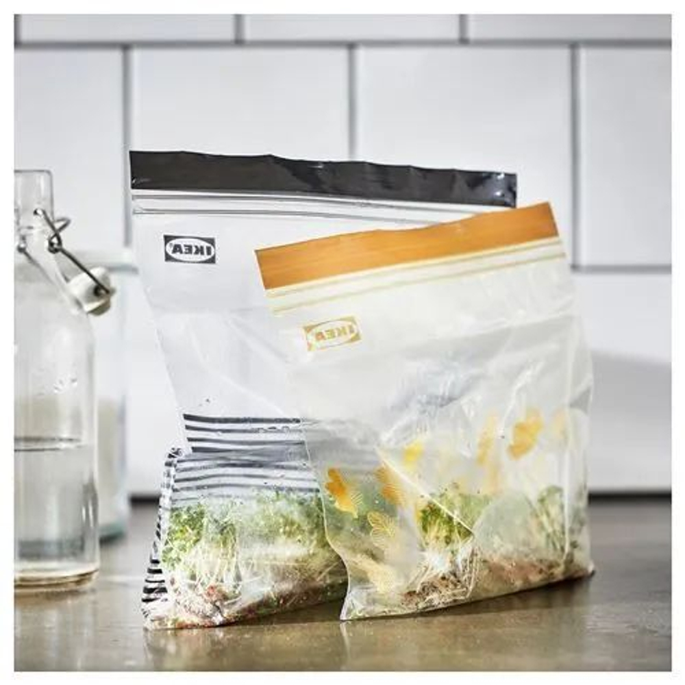 IKEA Зип-пакеты ISTAD для пищевых продуктов прозрачные с черной/желтой полосой, 2.5 л и 1,2 л , 50 шт. (Тайланд)