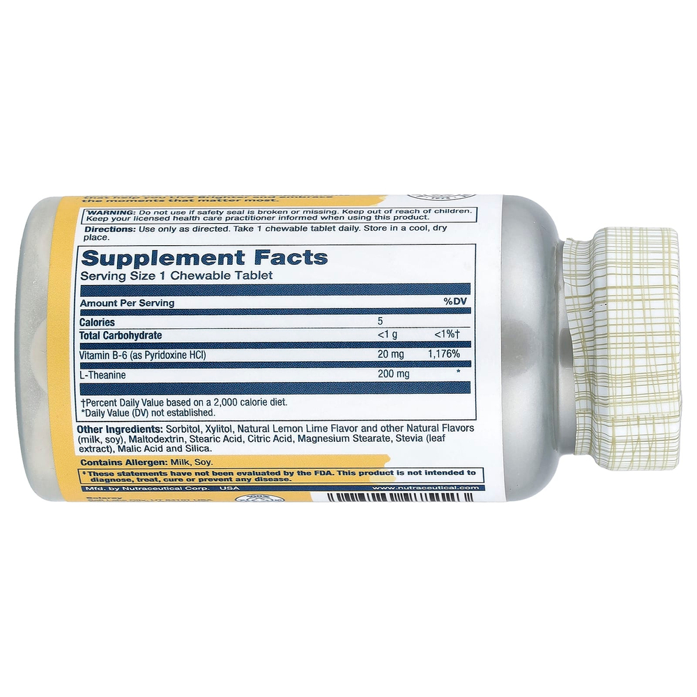 Solaray, L-Theanine Chewables, Natural Lemon Lime, 200 mg, 30 Chewables