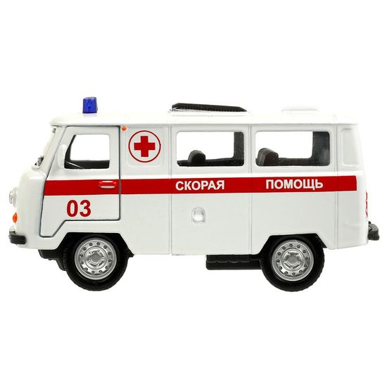 Машина металл уаз-452 "буханка" СКОРАЯ 10,5 см, двери, инерц, кор. Технопарк
