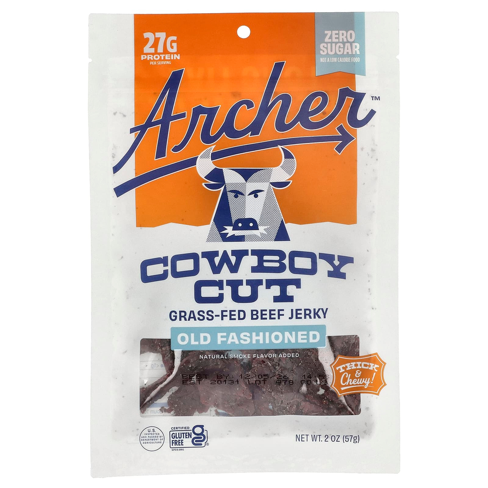 Country Archer Jerky, Cowboy Cut, вяленая говядина травяного откорма, Old Fashioned, 57 г (2 унции)