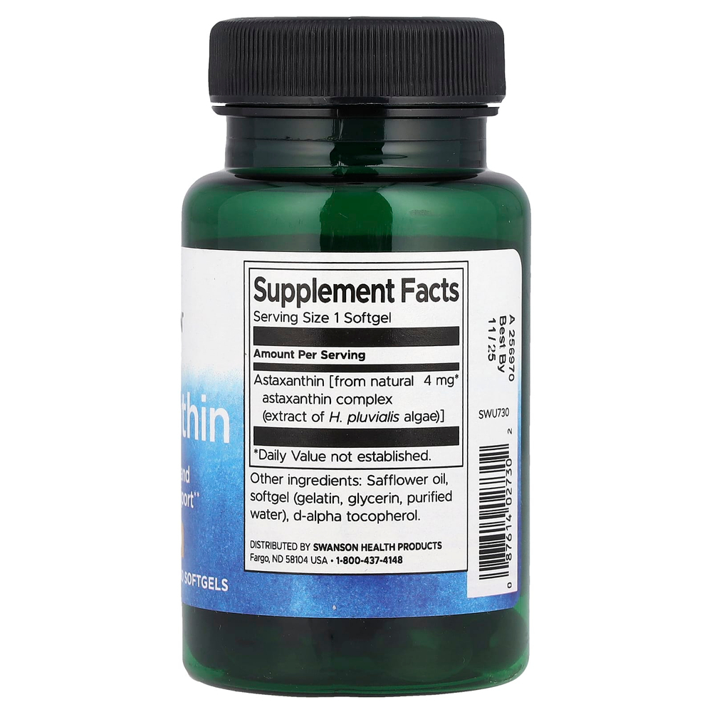 Swanson Vitamins, Астаксантин, 4 мг, 60 мягких таблеток