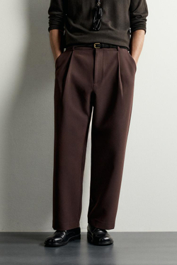 ZARA БРЮКИ RELAXED FIT СО СКЛАДКАМИ, ГРАНАТОВЫЙ
