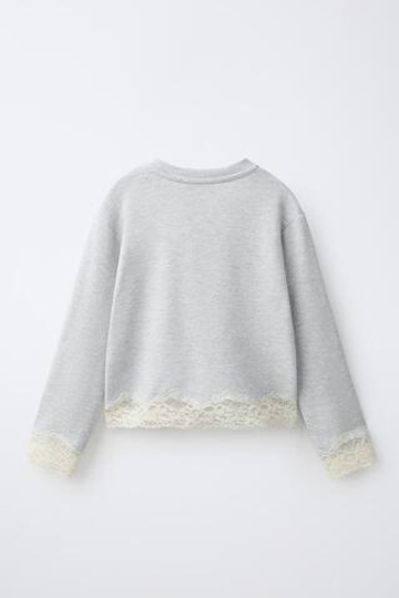 ZARA ЛОНГСЛИВ SOFT TOUCH С КРУЖЕВОМ, СЕРЫЙ МЕЛАНЖ
