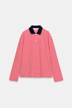 ZARA ФУТБОЛКА-ПОЛО В ПОЛОСКУ, ЭКРЮ/КРАСНЫЙ