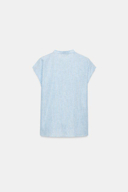 ZARA БЛУЗА В ПОЛОСКУ С БЛЕСТЯЩЕЙ НИТЬЮ И ЗАВЯЗКАМИ, СИНИЙ/БЕЛЫЙ