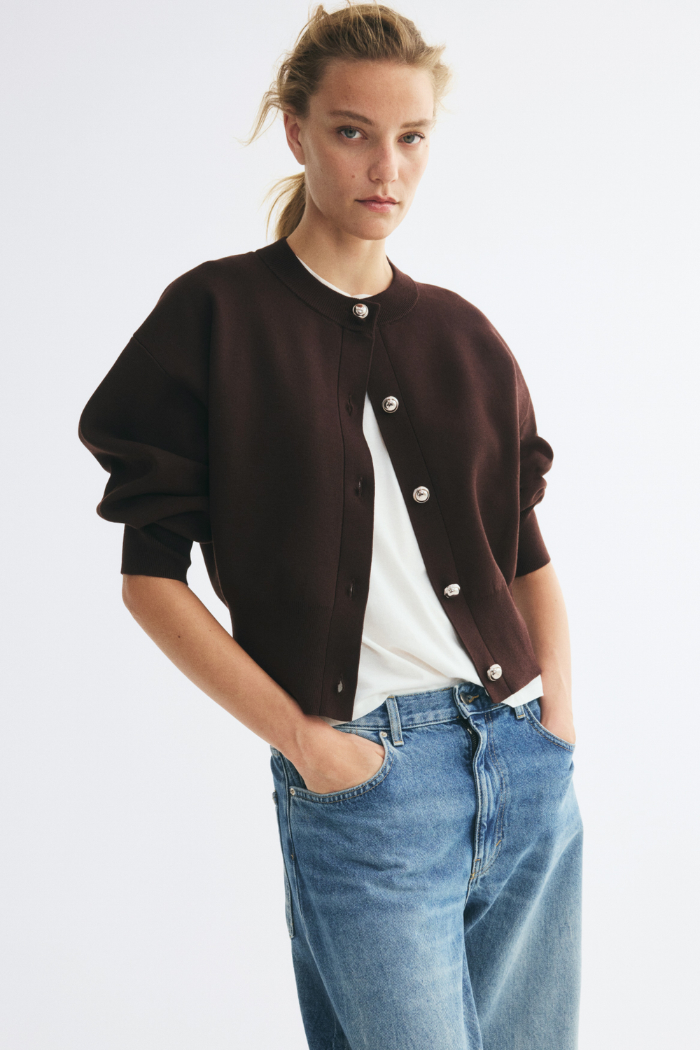 Тонкий трикотажный кардиган — Тёмно-коричневый - H&M