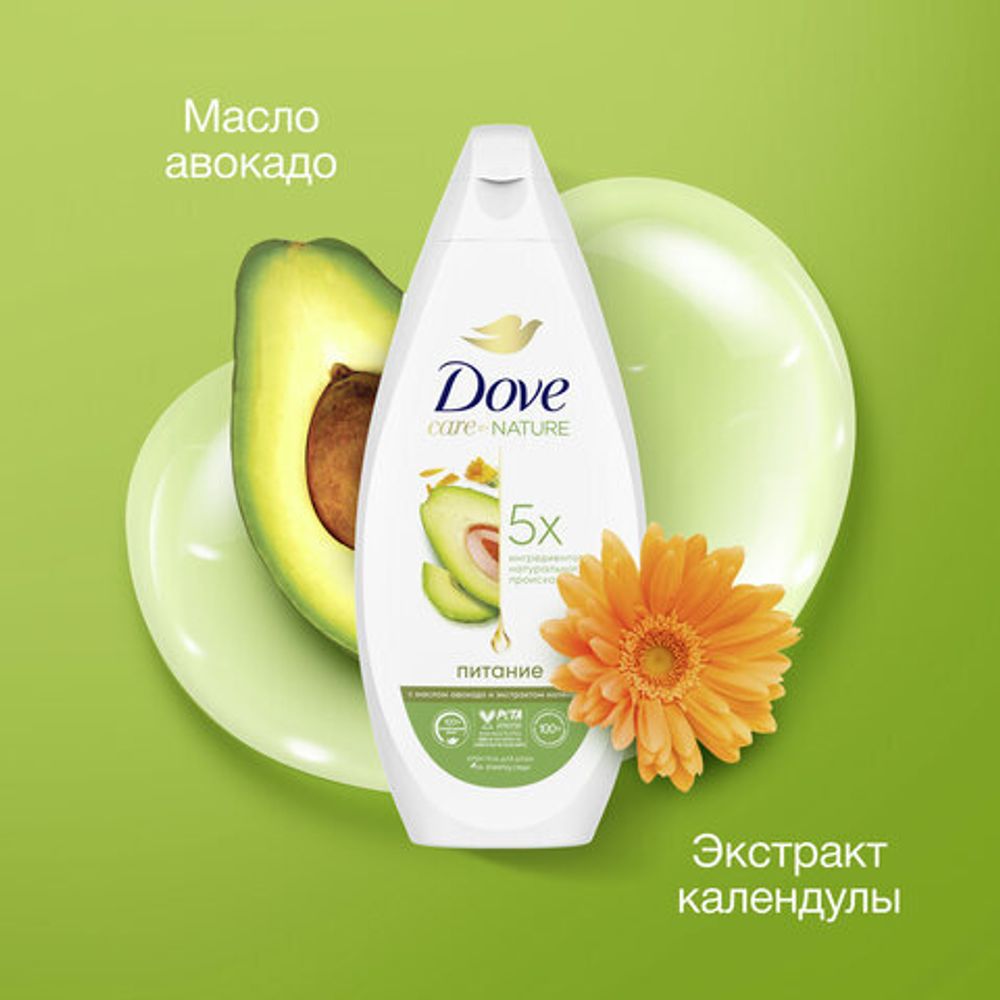 Крем-гель для душа 250 мл, DOVE "Масло авокадо и экстракт календулы", питательный,