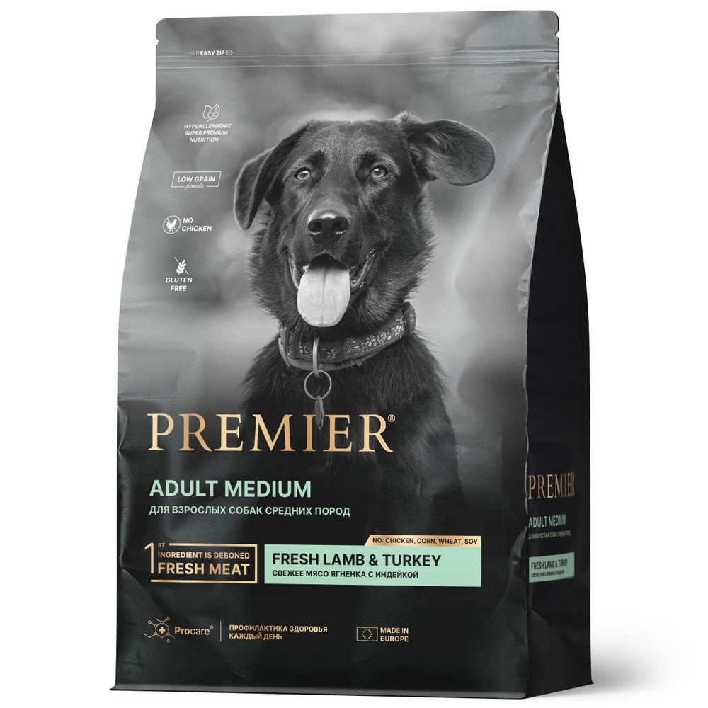 Сухой корм Premier Dog Lamb&Turkey ADULT Medium для собак средних пород свежее мясо ягненка с индейкой 10 кг Сухой корм Premier Dog Lamb&Turkey ADULT Medium для собак средних пород свежее мясо ягненка с индейкой 10 кг