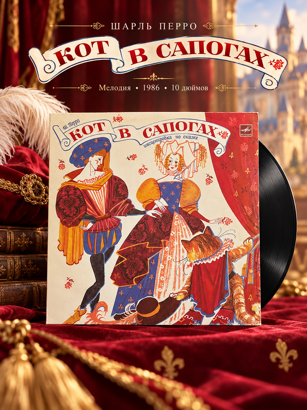 ЕP Кот в сапогах - сказка Ш.Перро. Виниловая пластинка 10 дюймов. Мелодия СССР 1986 год .