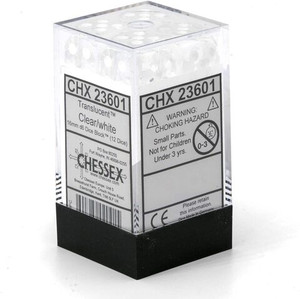 Chessex 36-D6 set Translucent Clear/White