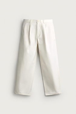 ZARA БРЮКИ STRAIGHT FIT СО СКЛАДКАМИ, ЖЕЛТОВАТО-БЕЛЫЙ