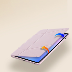 Складной чехол книжка розового цвета для Samsung Galaxy Tab S10 FE+, серия Vers Series от Dux Ducis, с магнитным держателем Pencil