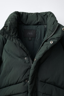 ZARA СТЕГАНАЯ КУРТКА WATER REPELLENT, ТЕМНО-ЗЕЛЕНЫЙ